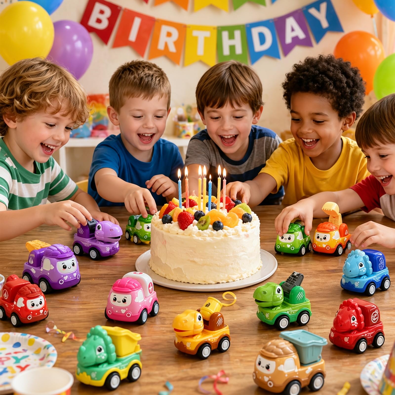 colorful Easter eggs with pull back cars image
