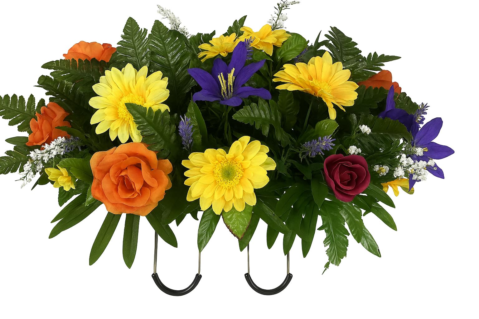 Cemetery Headstone Saddle with Purple Orange Yellow Mix on a grave marker
