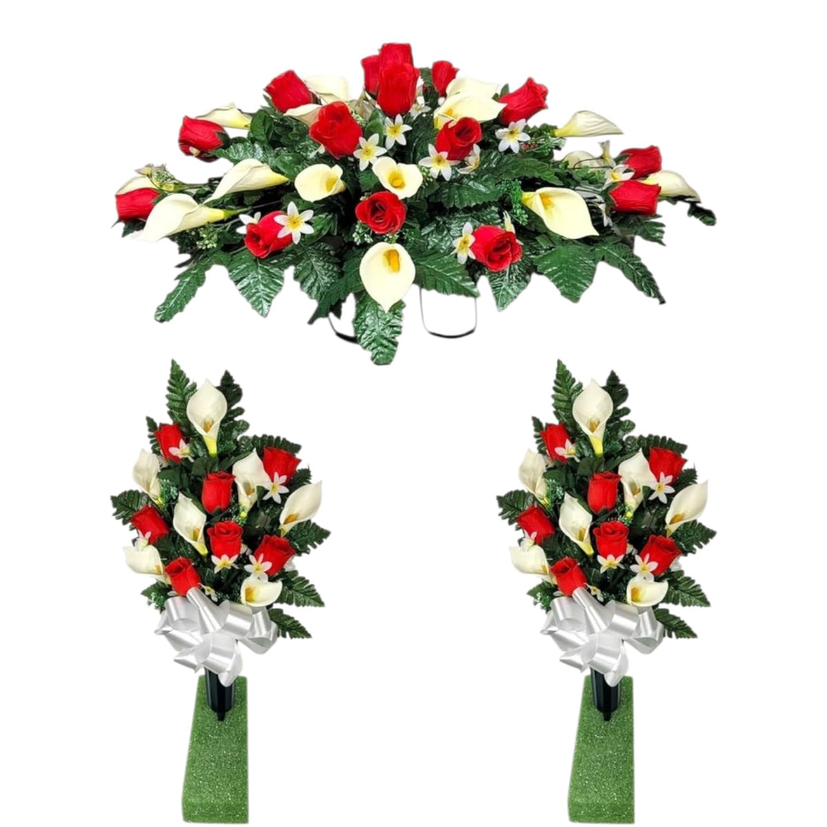 Cemetery Saddle and Cemetery Cone Pair Set on a headstone