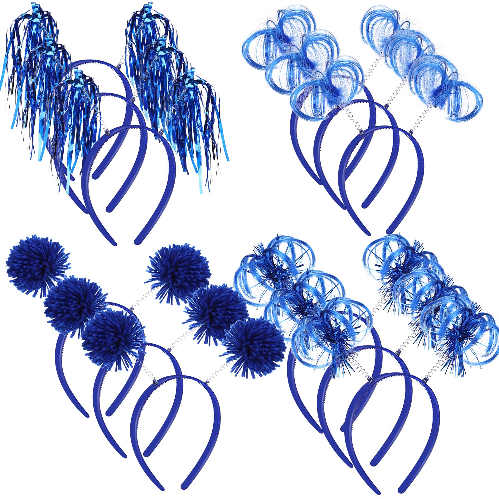 Censen 12 Pcs Halloween Pom Pom Headbands blue set front view