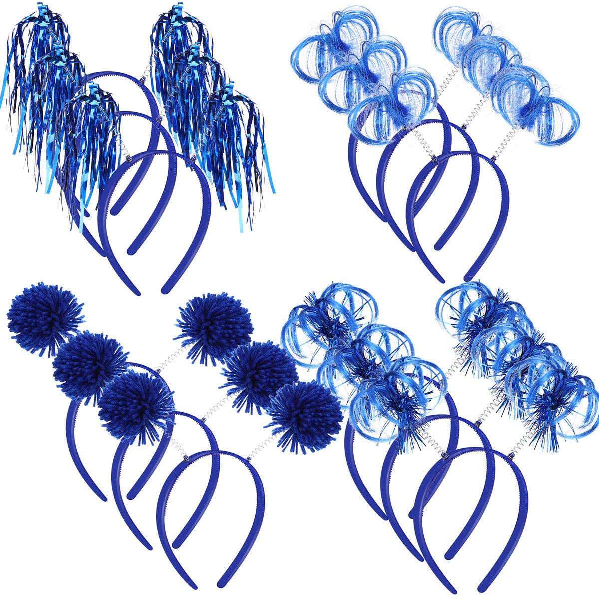 Censen 12 Pcs Halloween Pom Pom Headbands blue set front view
