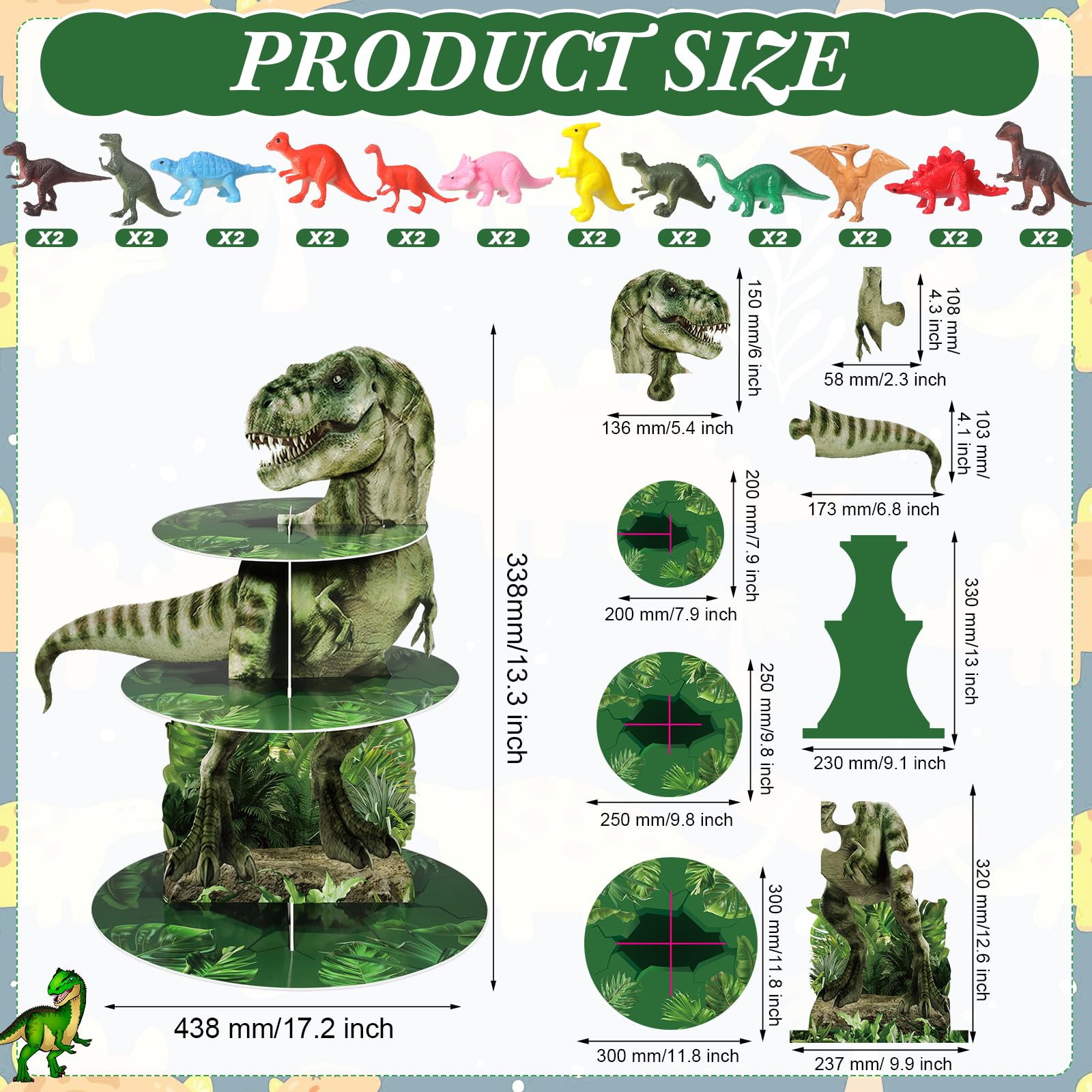 Dinosaur cupcake stand with 24 toppers