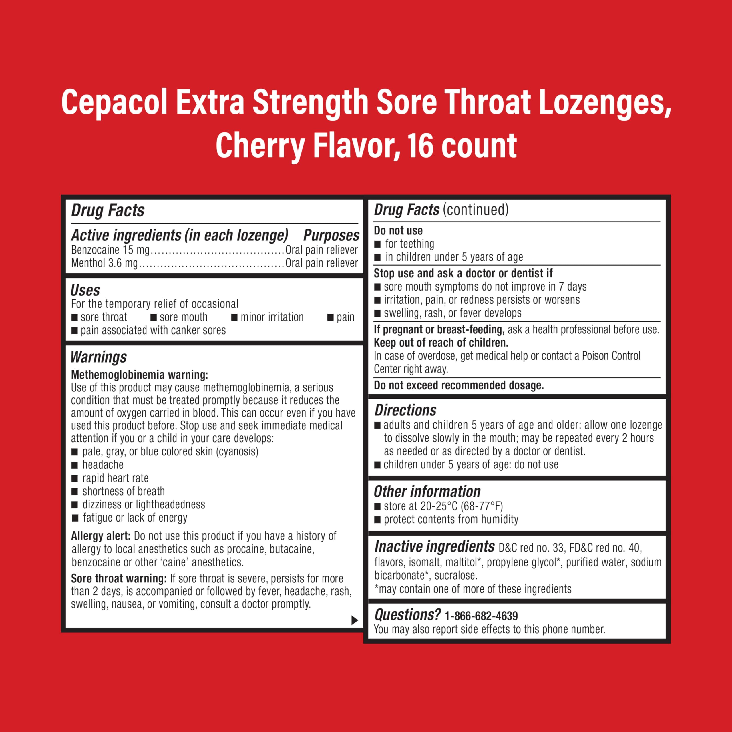 Cherry Cepacol lozenges dosing one per 2 hours
