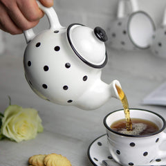 Polka dot ceramic teapot 26 oz side profile