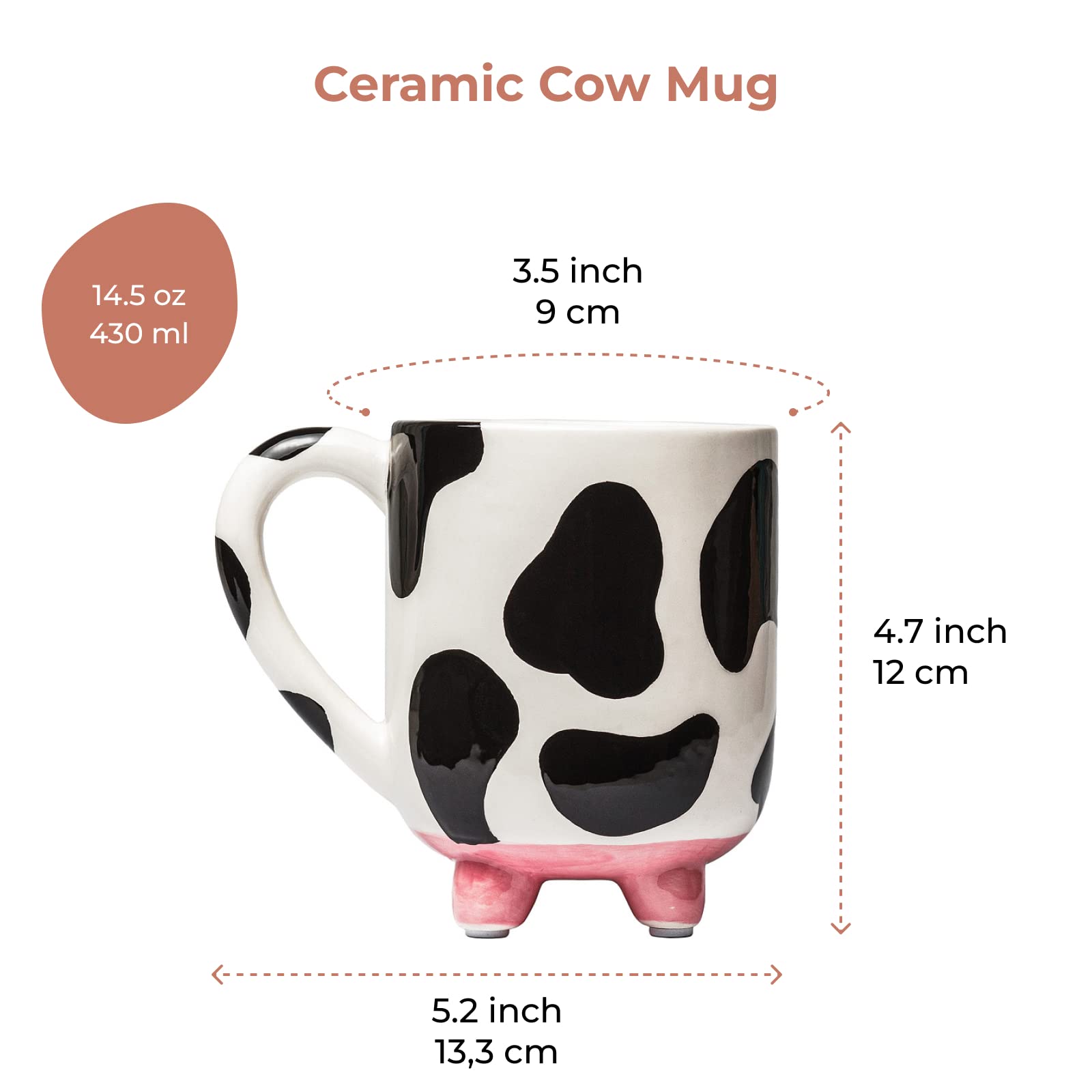 Dimensions 5.1 x 3.5 x 4.7 inches ceramic cow mug