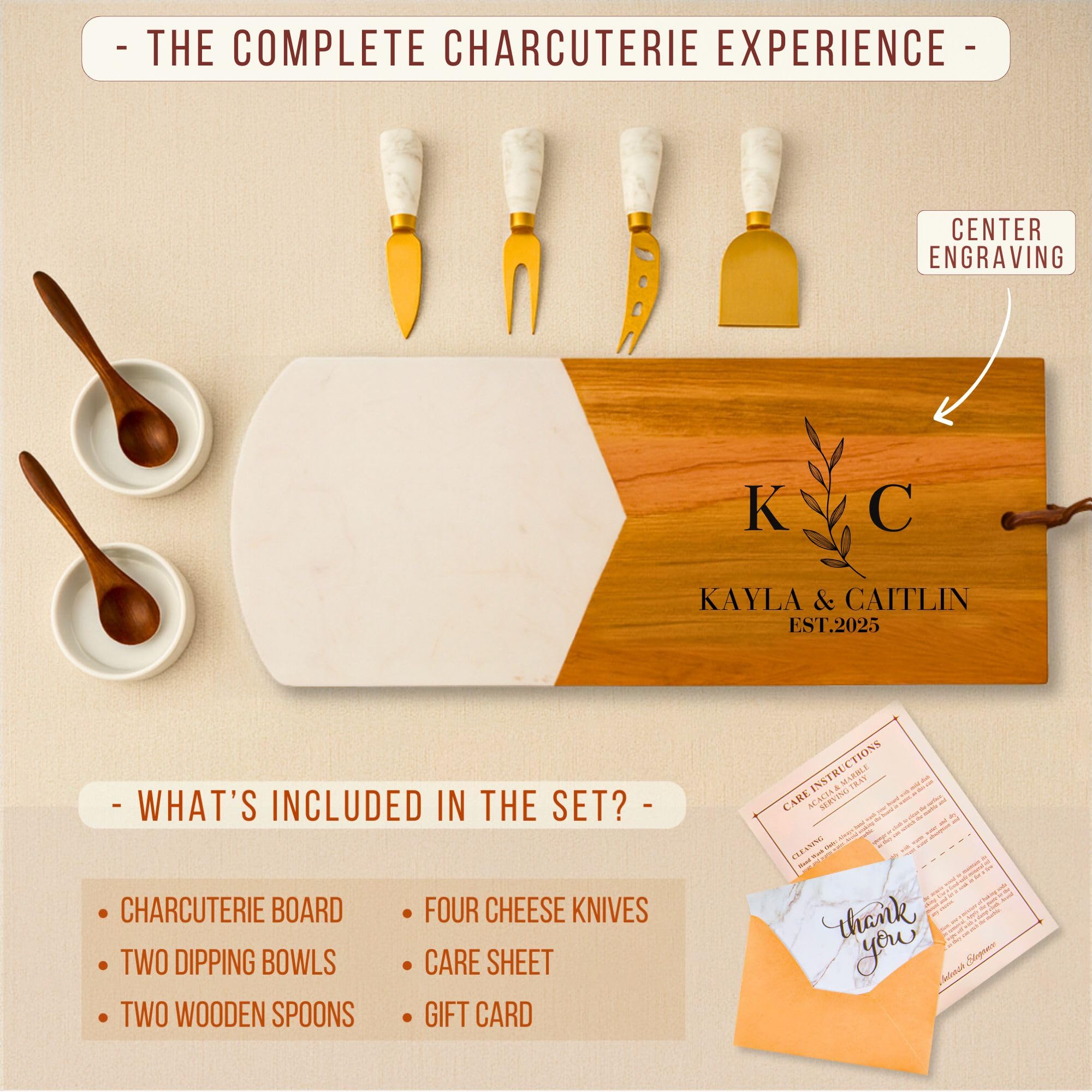 engraved designs on customizable charcuterie board
