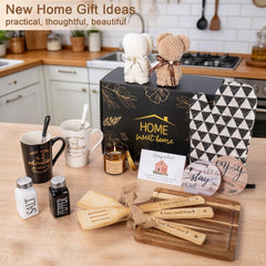 Wooden chopping board and wooden kitchenware set in the gift basket