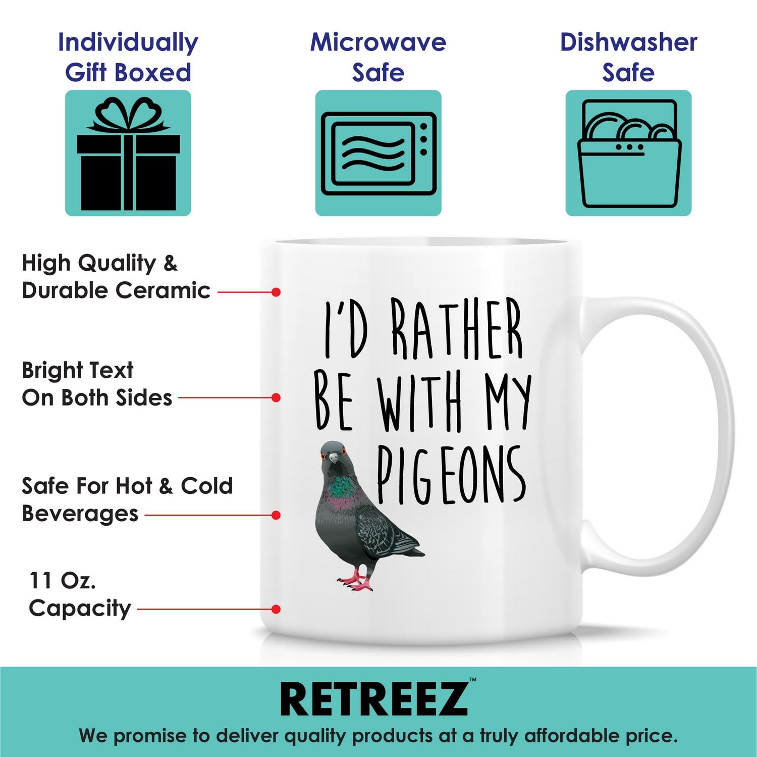 Ceramic mug with pigeon design for ornithology fans