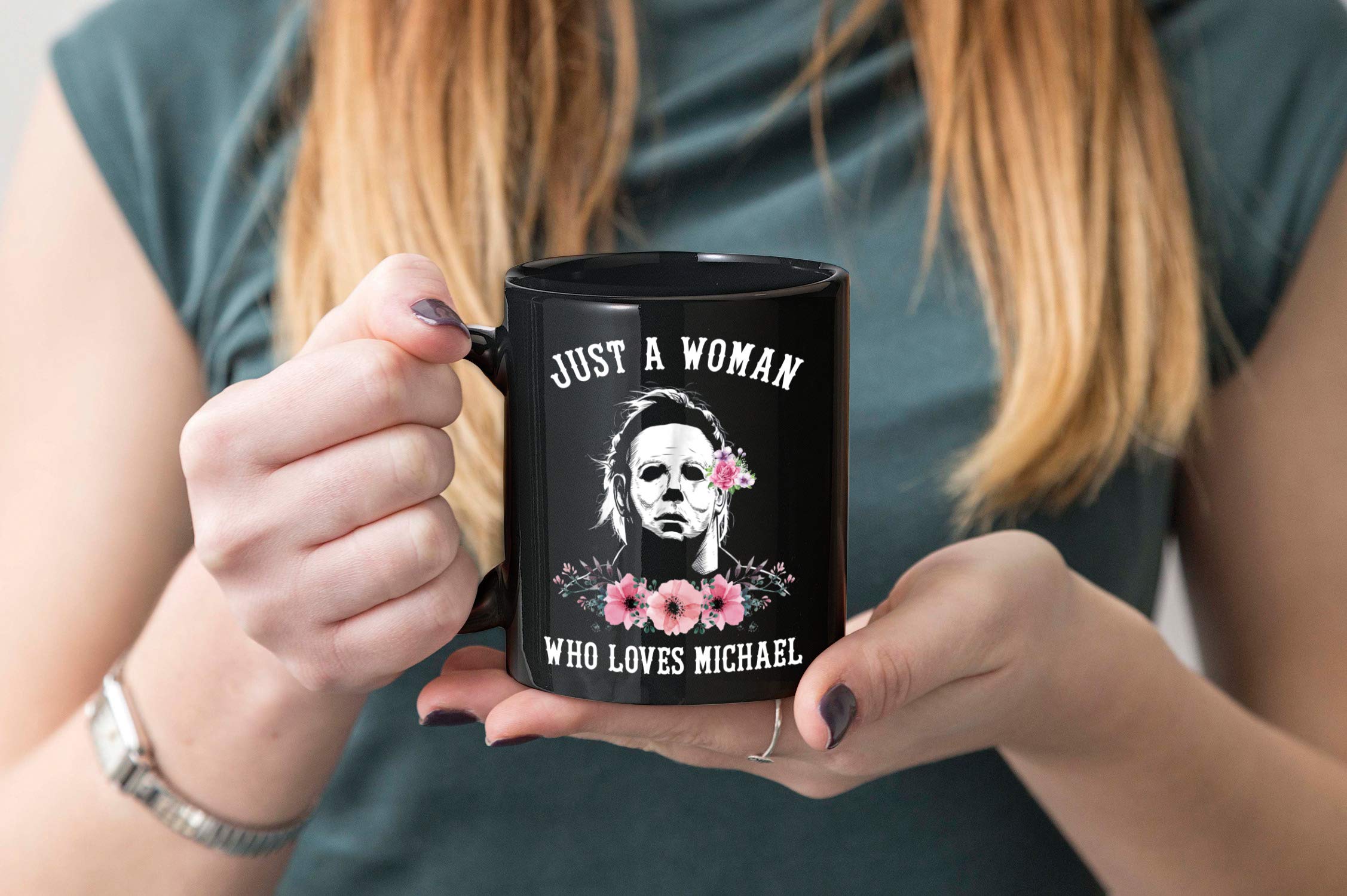 11oz black ceramic mug Just a Woman Who Loves Michael