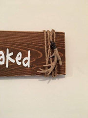 Ceramic deer antler accent Buck Naked sign with jute twine