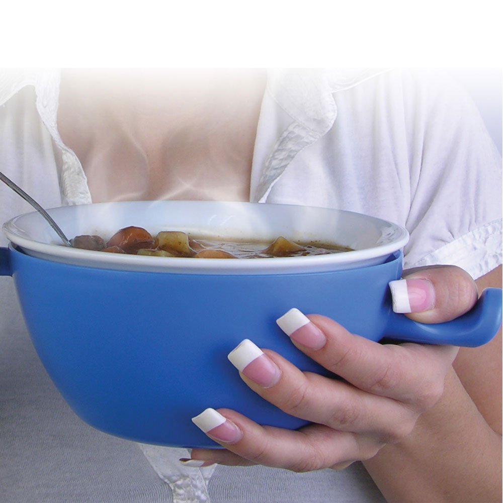 Microwave bowl holder part of Ceramic Handy Gourmet 3-piece set with vented lid