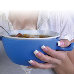Microwave bowl holder part of Ceramic Handy Gourmet 3-piece set with vented lid