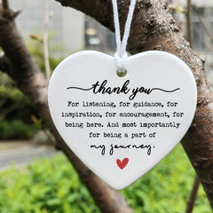 Ceramic heart Christmas ornament appreciation keepsake close up