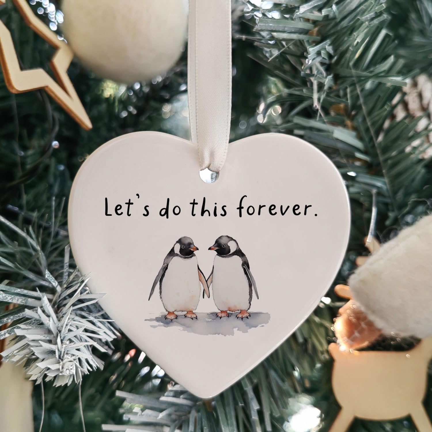 Ceramic heart shaped ornament with hanging ribbon