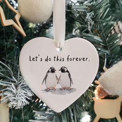 Ceramic heart shaped ornament with hanging ribbon