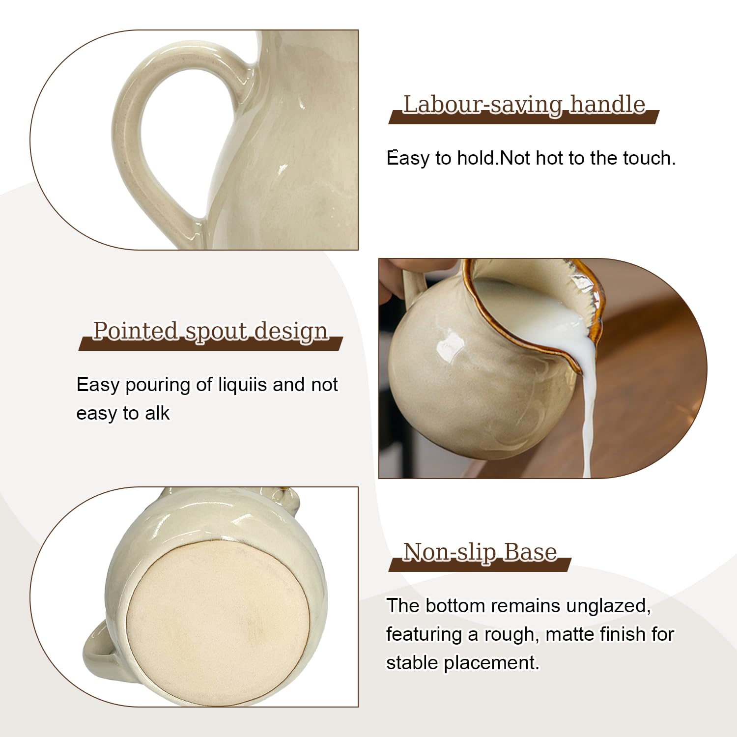 Ceramic milk pitcher with comfortable handle