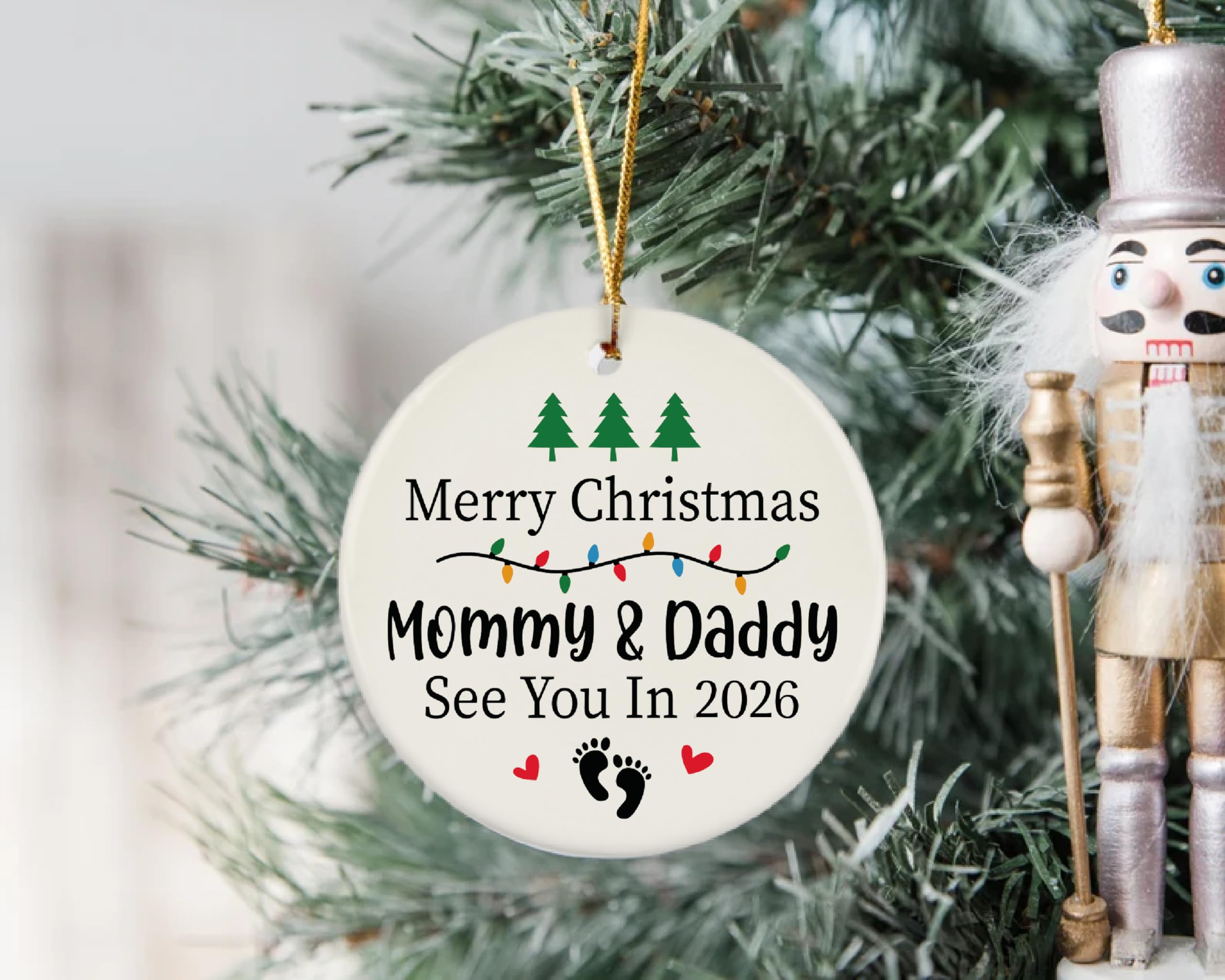2.75 inch ceramic ornament with gold string for hanging
