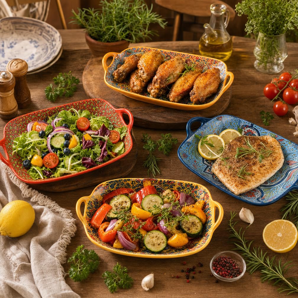 4-piece ceramic serving plate set for presenting appetizers and desserts
