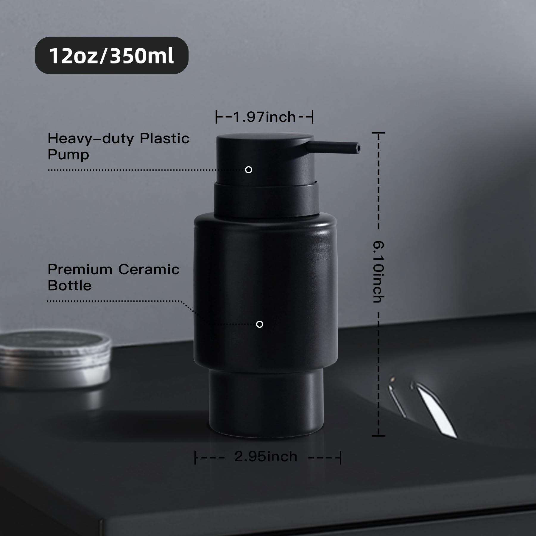 Ceramic soap dispenser 12oz for bathroom