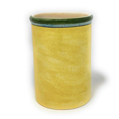 Olive branch motif on yellow background utensil holder vessel