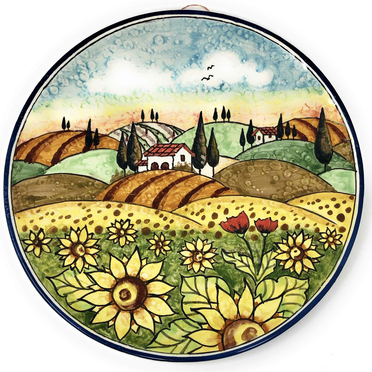 CERAMICHE D'ARTE PARRINI plate wall decor hand painted sunflowers