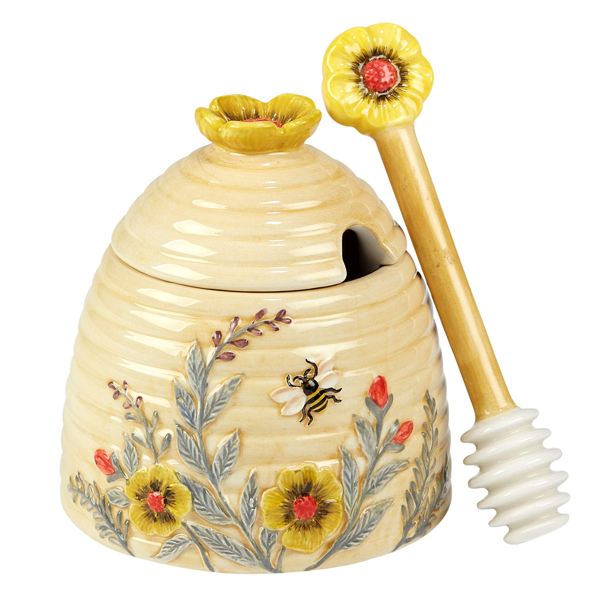 Hand-painted bee hive teapot companion