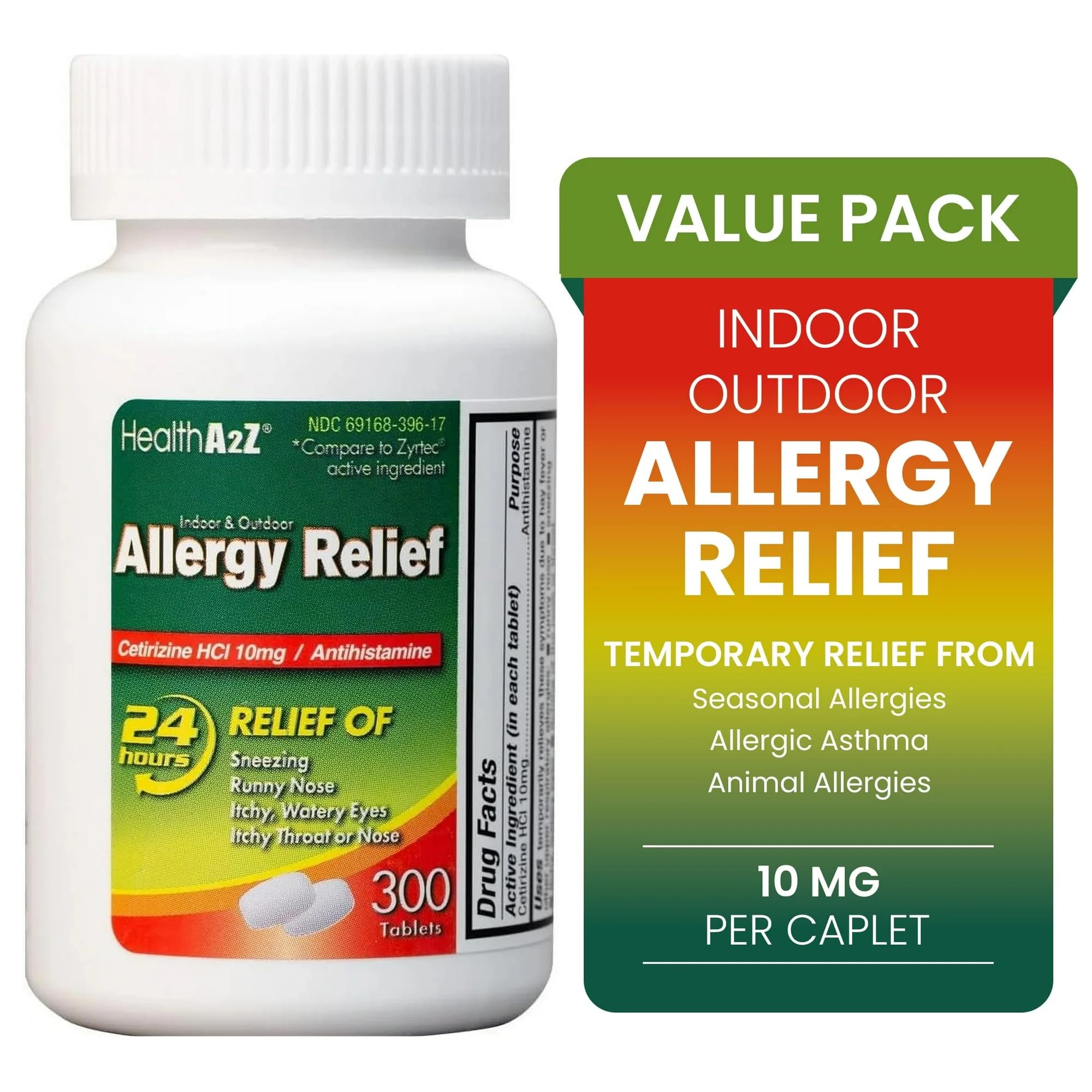 Cetirizine 10mg dye free allergy relief tablets