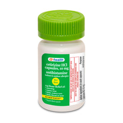 Bottle of cetirizine 10mg dye free softgels