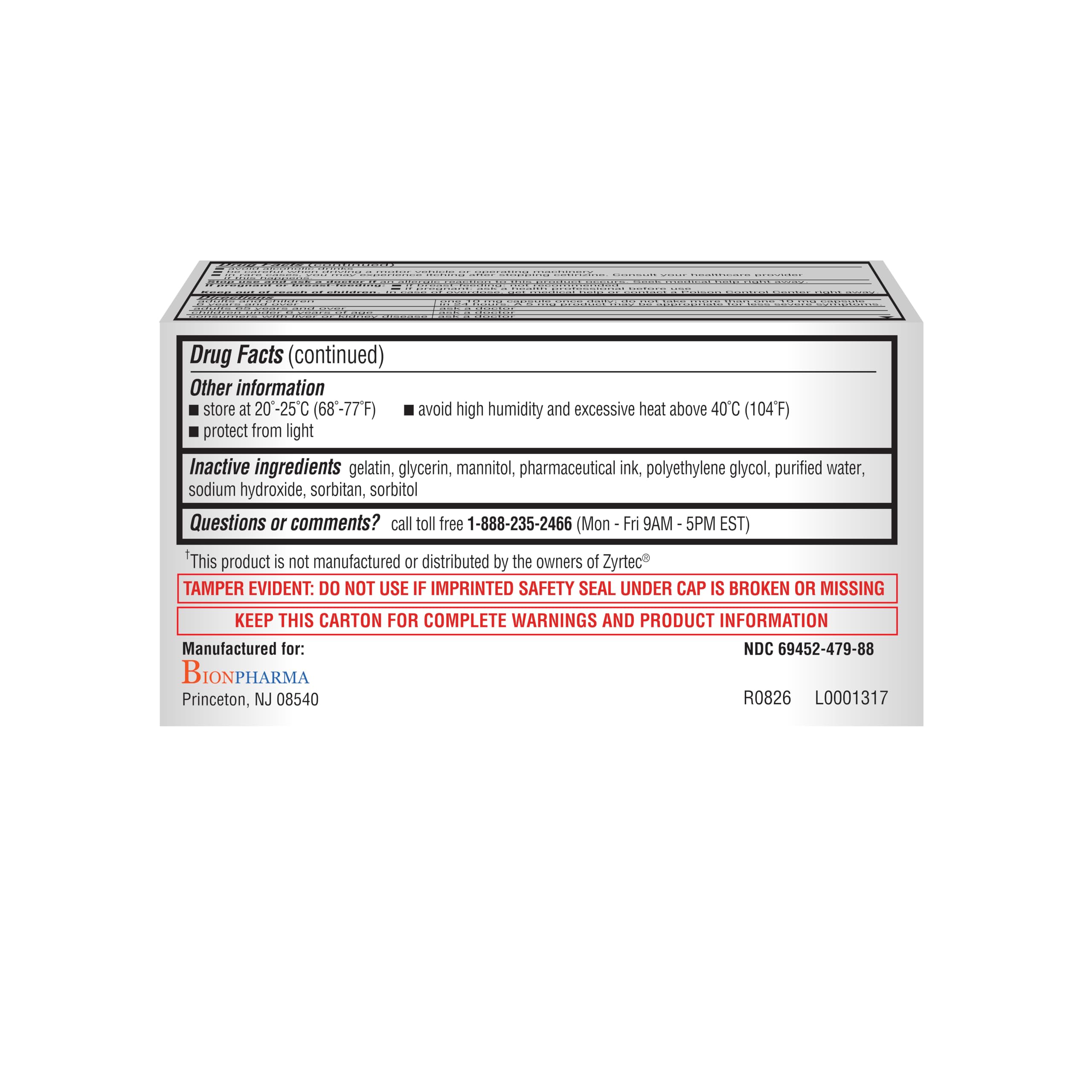 Dye-free allergy medication cetirizine