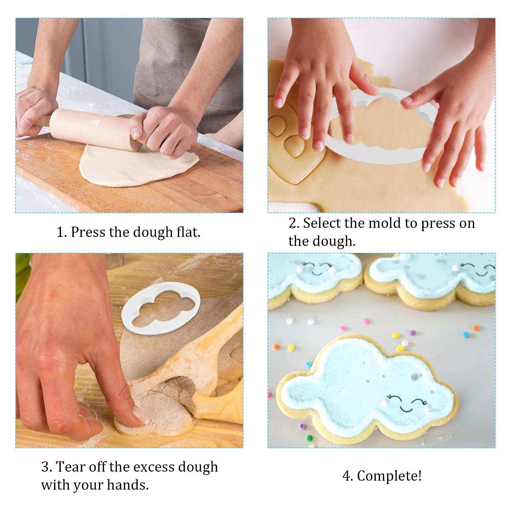 Five cloud shaped fondant cutters for cake and cookies