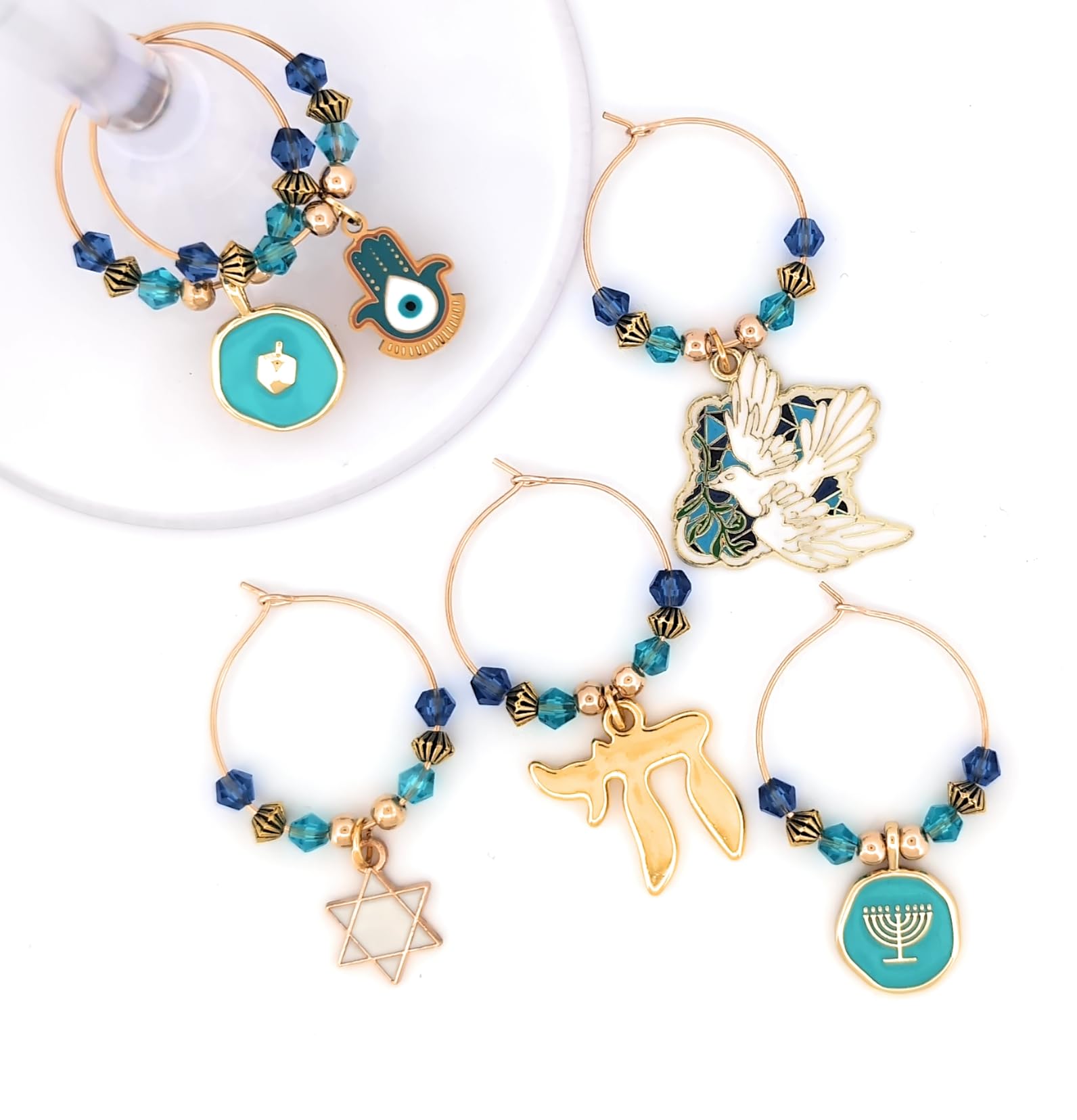 Menorah wine charm for glass stems
