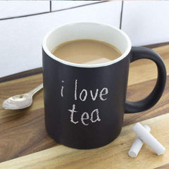 Chalkboard ceramic coffee mug 300ml with included chalk