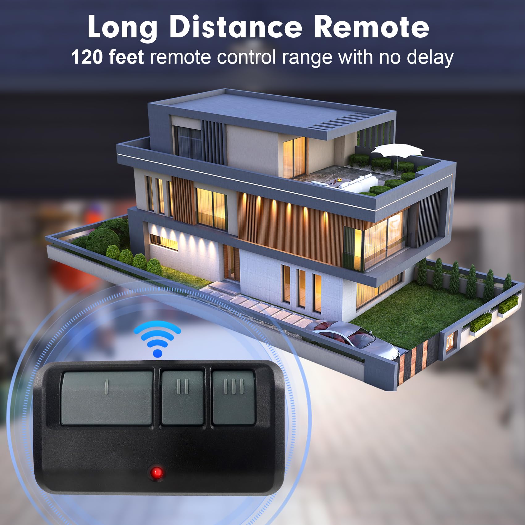 3-button remote capable of controlling up to 3 garage doors