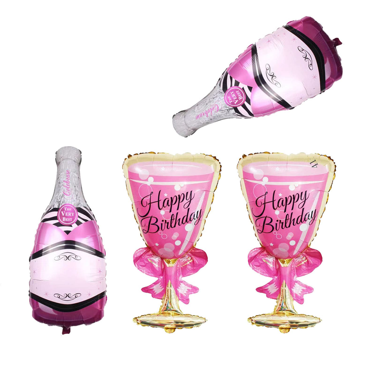 Champagne bottle foil balloons set 4 pieces for celebration