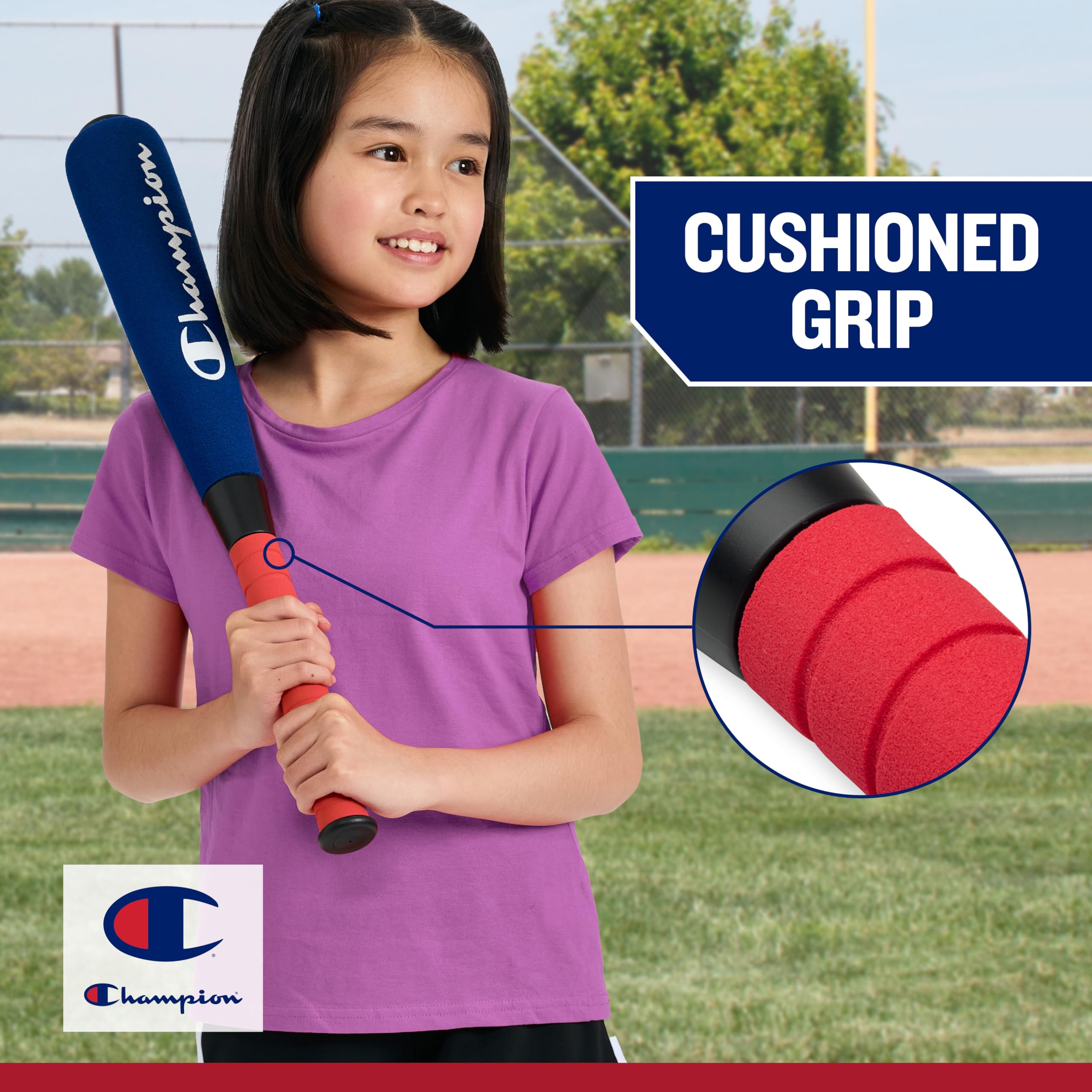 Young child practicing swings with Champion foam set