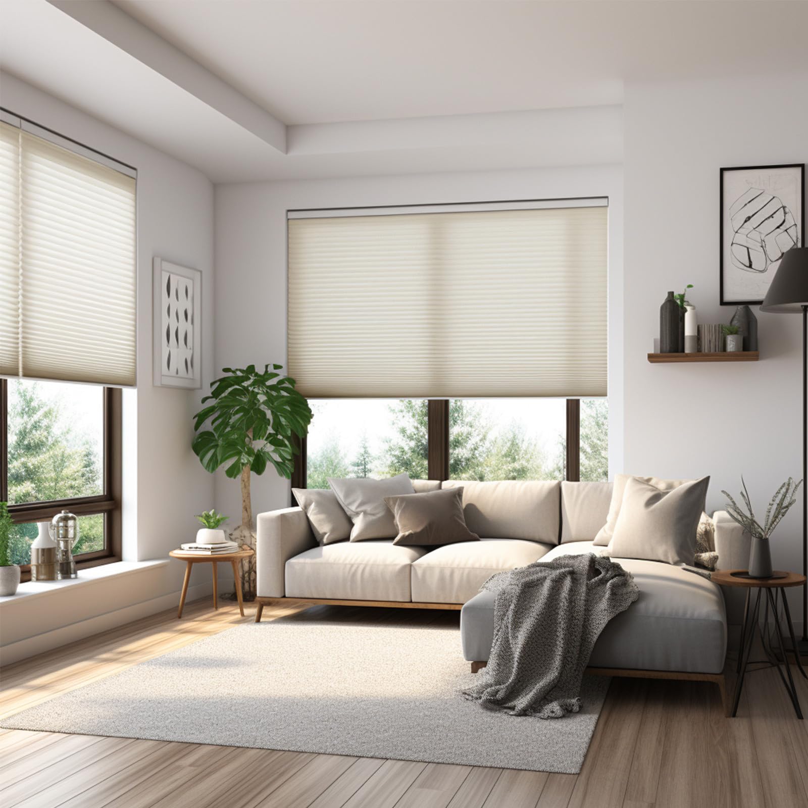 Beige light filtering honeycomb shade by Changshade