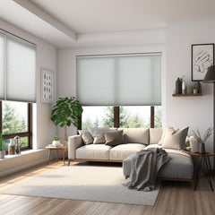 Light filtering honeycomb fabric gray window shade for kitchen