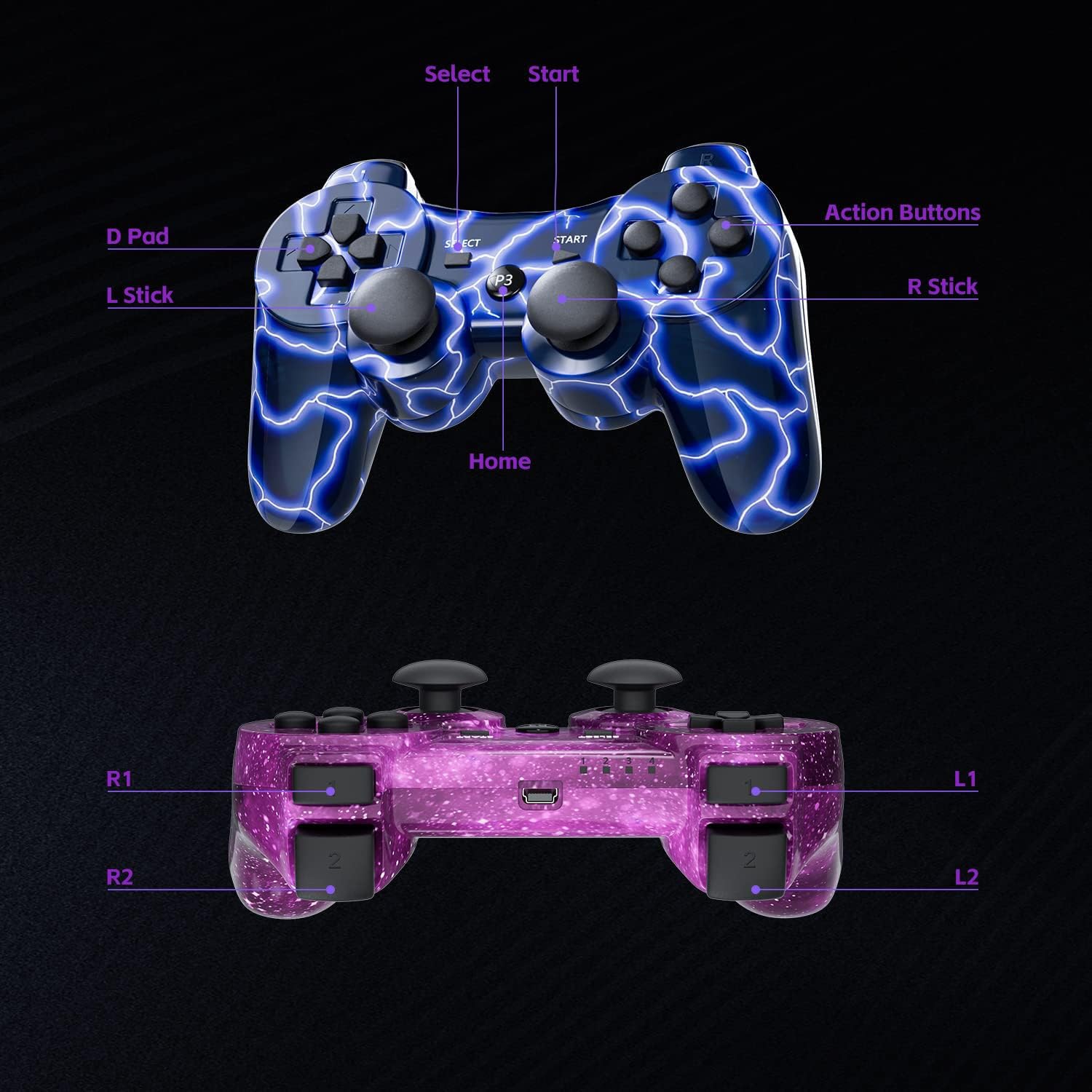 Blue and Purple color variant Burcica PS-3 controller