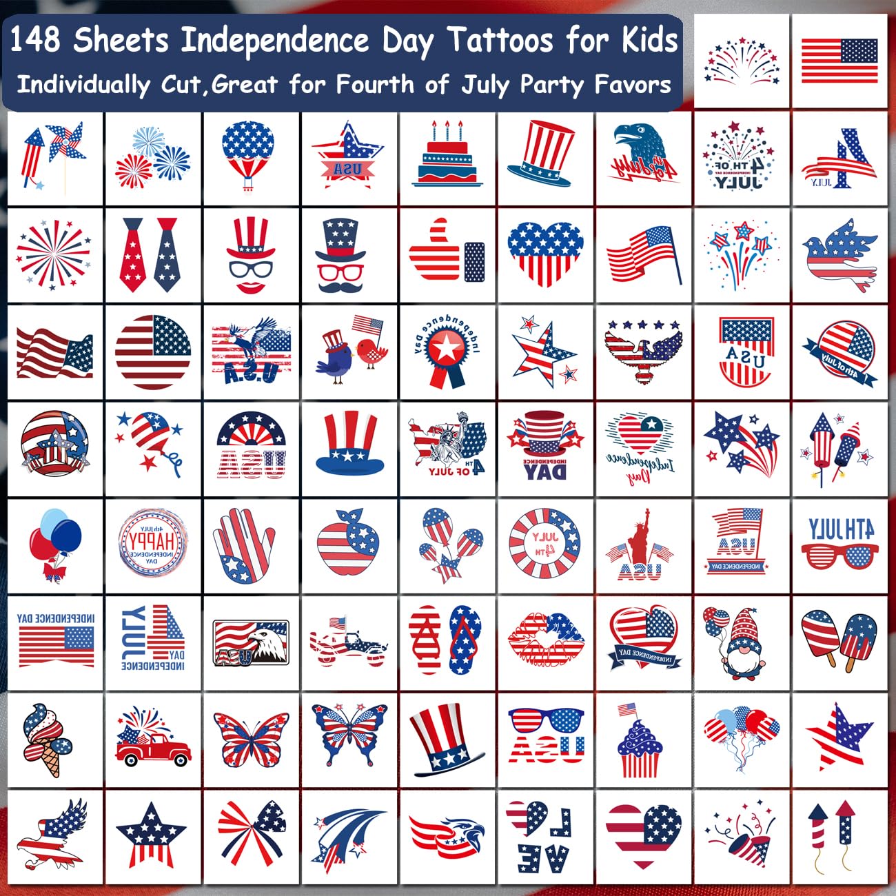 american flag patriotic tattoo sheets 148 pcs