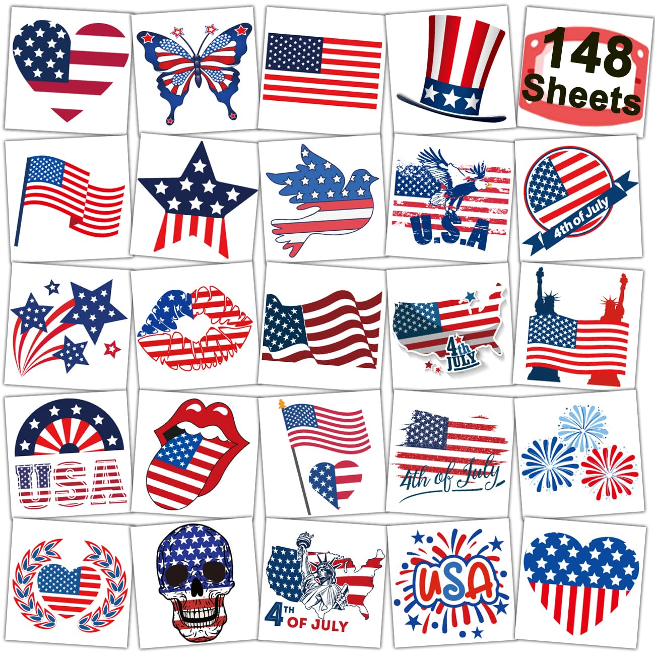 CHARLENT fourth of july temporary tattoos 148 sheets
