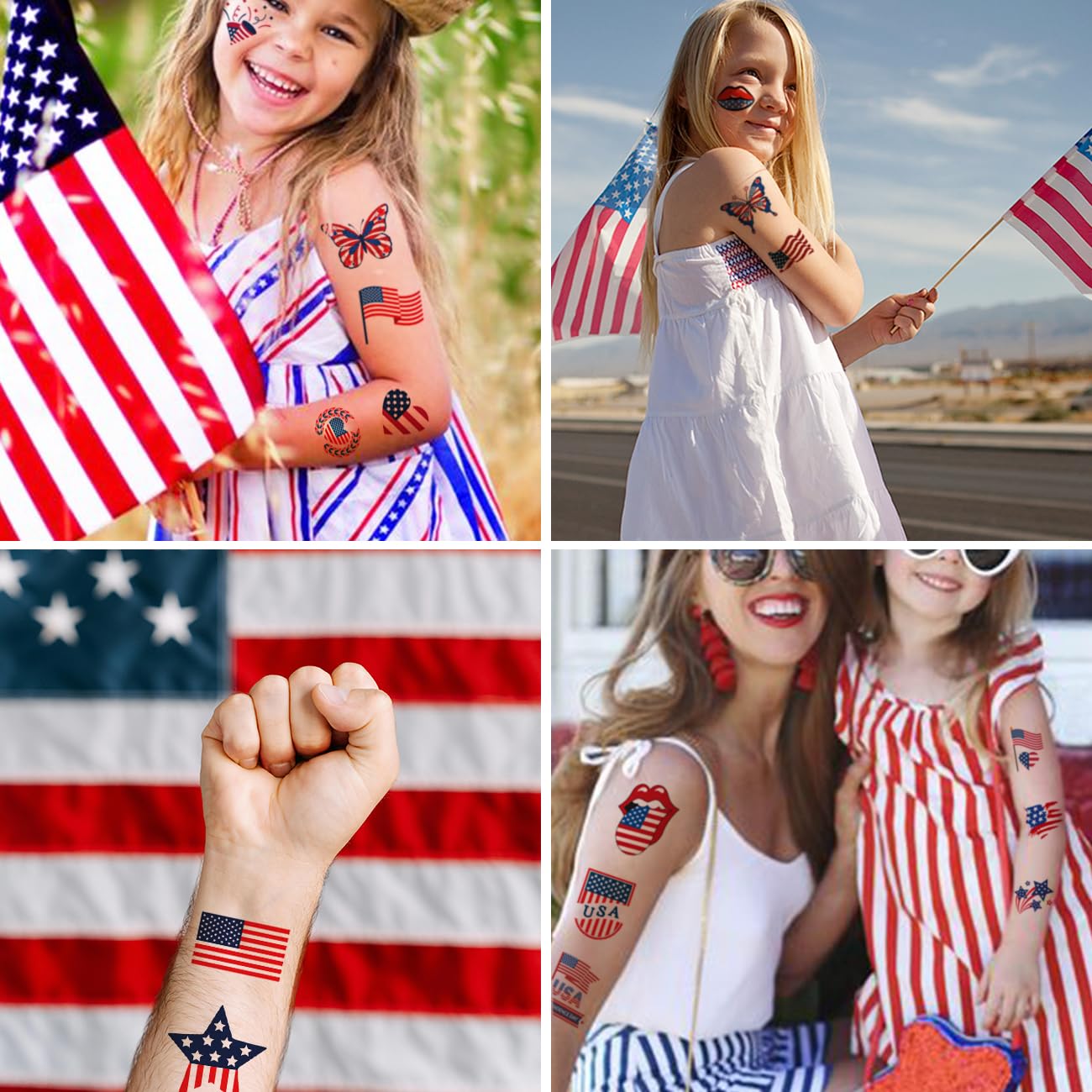 easy apply safe removable patriotic tattoos on green backing