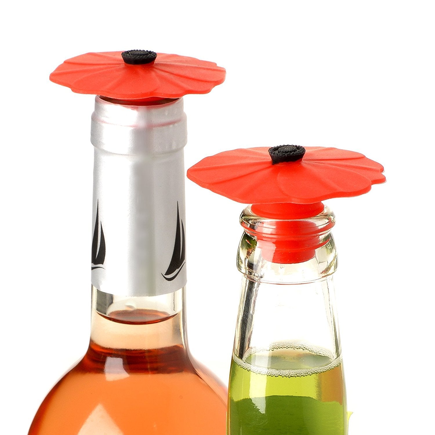Two Charles Viancin Poppy Silicone Bottle Stoppers for wine bottles