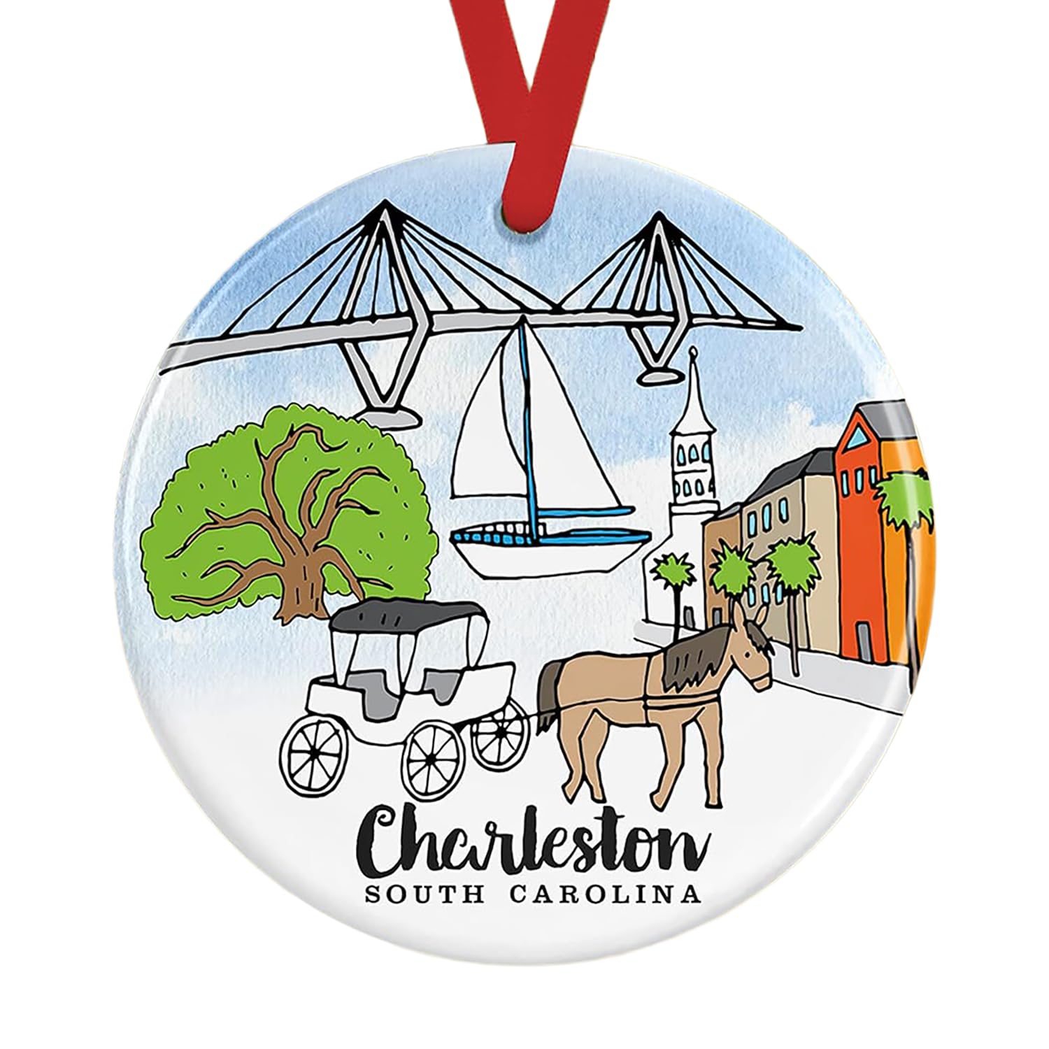 Charleston South Carolina bridge and carriage ornament front design