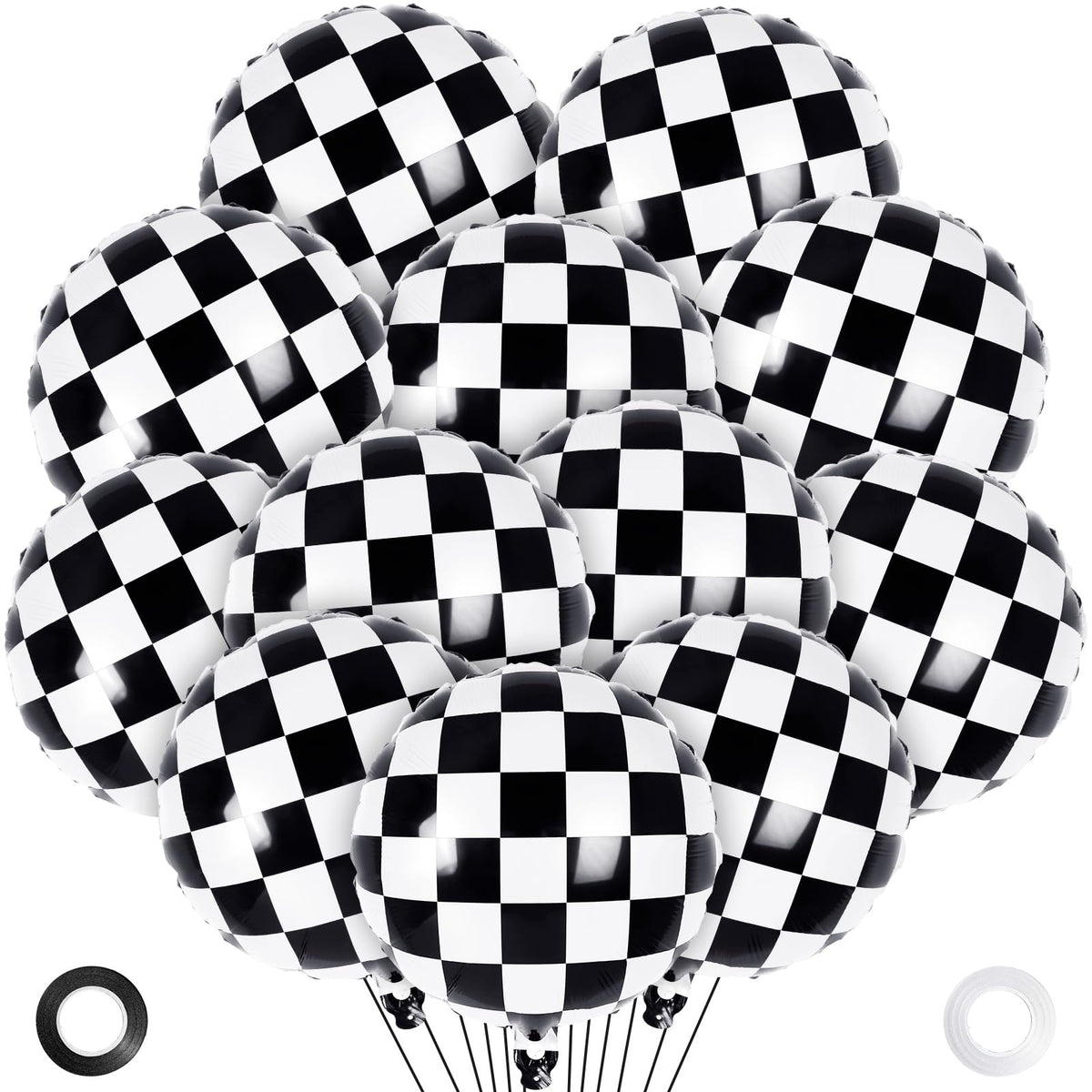 12 piece checkered balloons in black and white for party decor