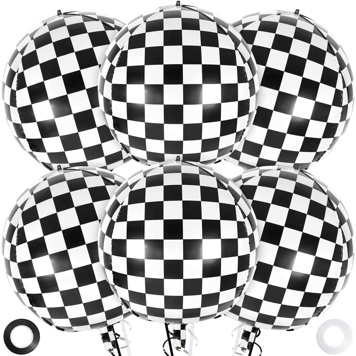 Black and white checkered foil balloon 22 inch round