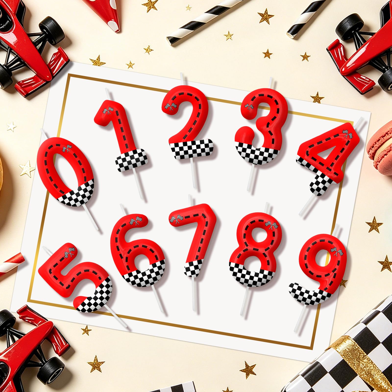 Racing car themed birthday candles for boys and girls