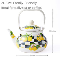 2 Quart enamel stovetop teapot with checkered pattern
