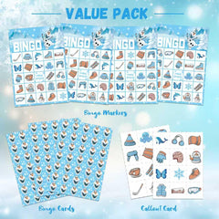Snowman christmas bingo game 24 players cards and caller chips