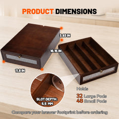 Four divided rows store 32 large or 48 small Vertuo pods