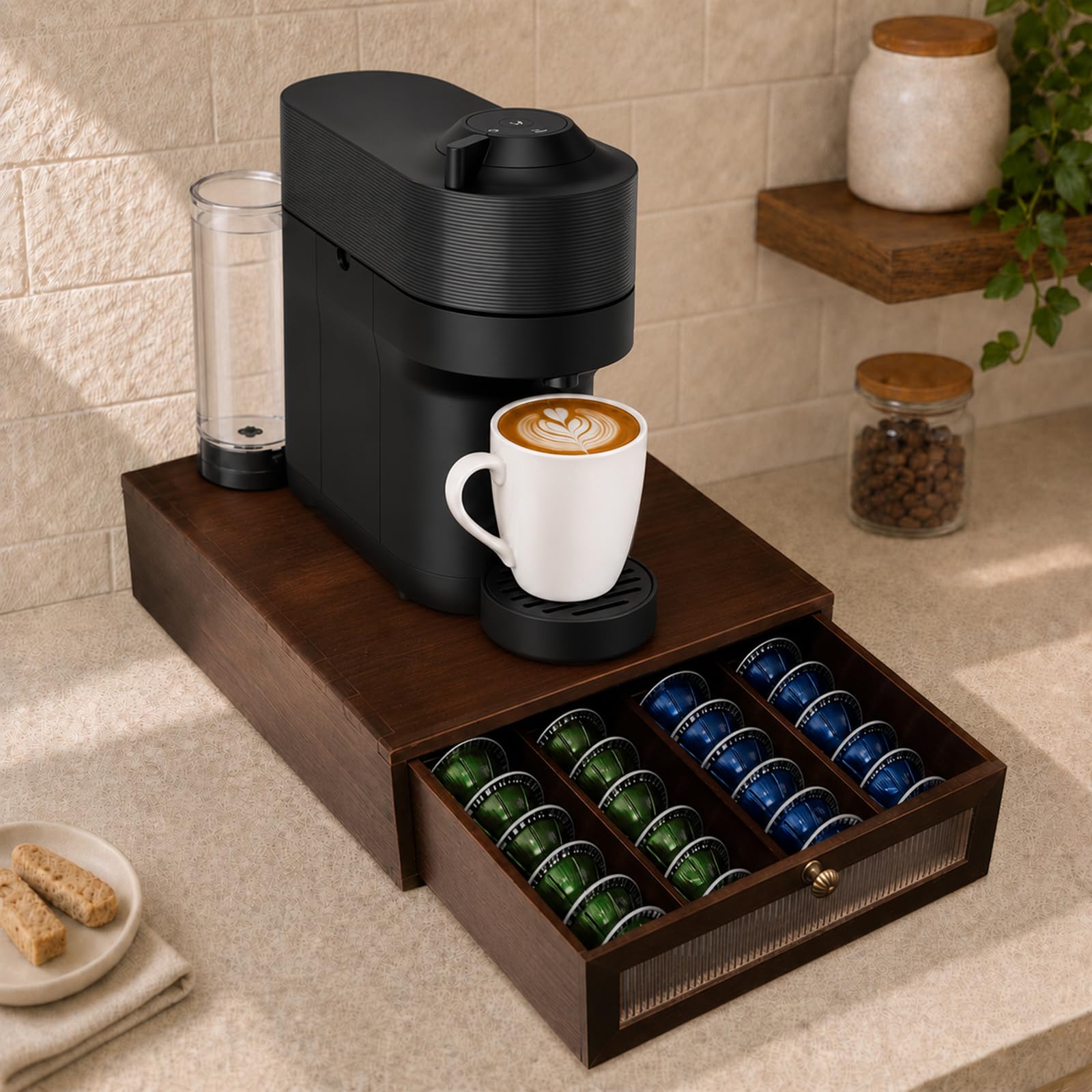 Front view of CheerNest solid wood pod organizer drawer with walnut finish